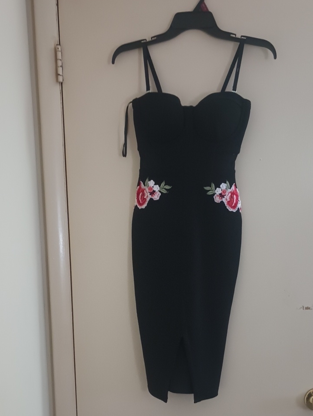 Material Girl Black Midi Dress Floral Embroidery New W/O Tags Size S Beautiful